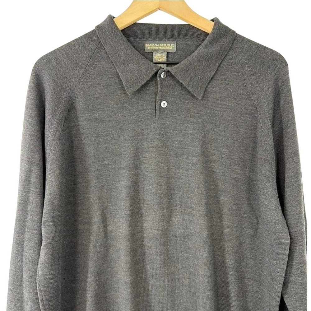 Banana Republic Extra Fine Italian Merino Wool Polo Sweater Gray‎ Mens XL - Picture 3 of 5